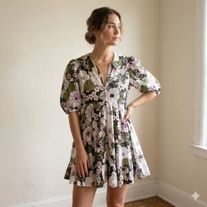 Maje Rafleur Floral Mini Dress Women Womens 2 Medium White Purple Green Romantic